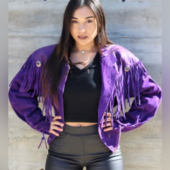 Vintage Purple Leather Fringe Jacket - Picture 2 of 16